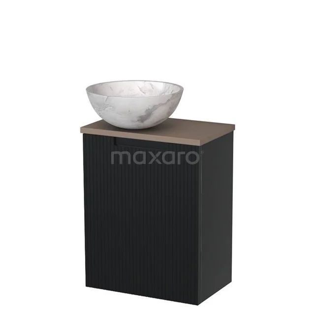 WC-Möbel mit Aufsatzwaschbecken | 41 cm Matt Schwarz Line Front Weißer Marmor Aufsatzwaschbecken aus Naturstein Taupe Platte TMK10-15076