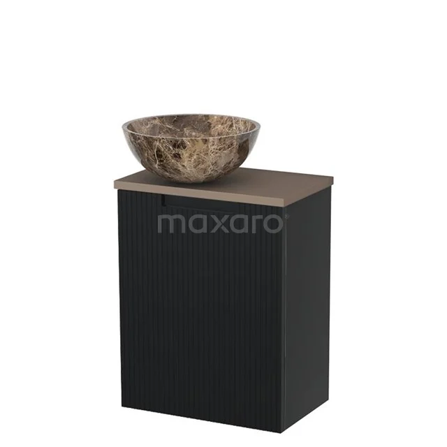 Toilet unit with countertop wash basin | 41 cm Matte black Line front Dark emperador Natural stone countertop wash basin Taupe worktop TMK10-15298