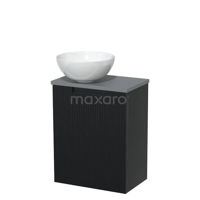 Toilet unit with countertop wash basin | 41 cm Matte black Line front Gloss white Ceramic countertop wash basin Mid grey worktop TMK10-15302
