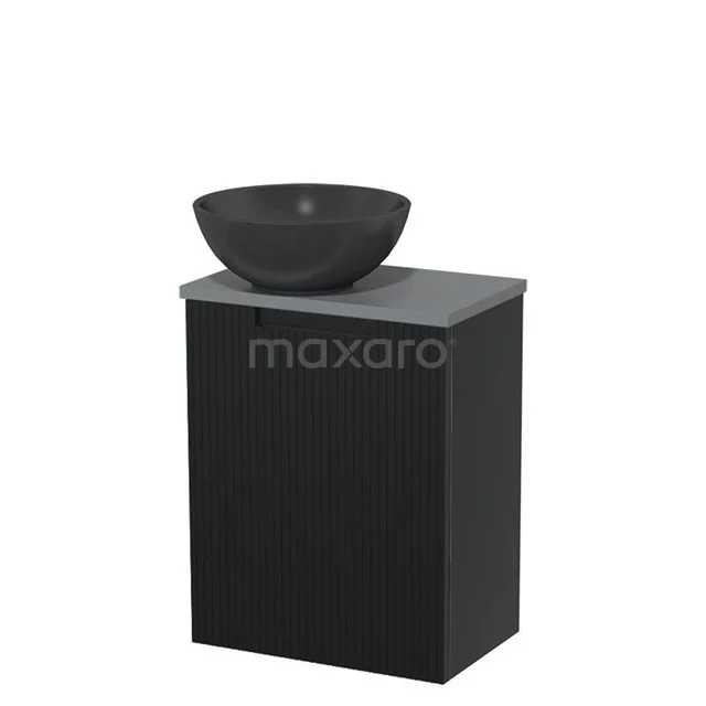 Toilet unit with countertop wash basin | 41 cm Mat black Line front Matte black Quartz countertop wash basin Mid grey worktop TMK10-15306