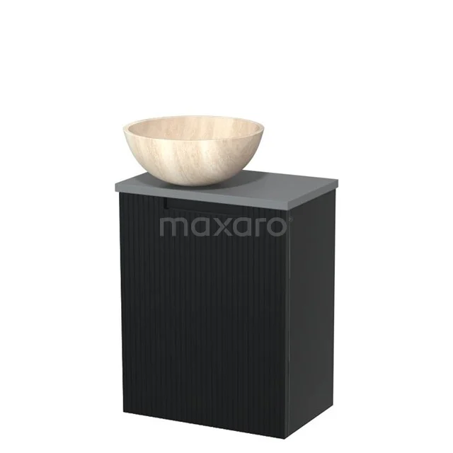 Toilet unit with countertop wash basin | 41 cm Matte black Front line Travertine Natural stone countertop wash basin Mid grey worktop TMK10-15309