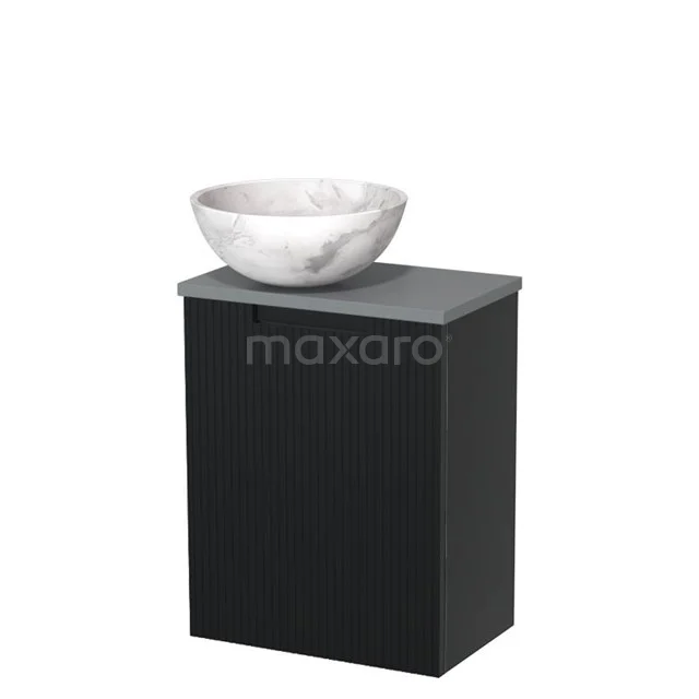 Toilet unit with countertop wash basin | 41 cm Matte black Line front White marble Natural stone countertop wash basin Mid grey worktop TMK10-15089