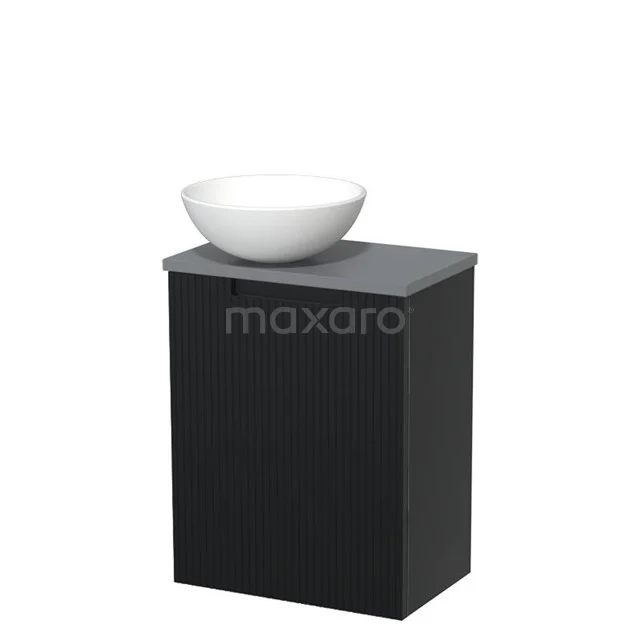 WC-Möbel mit Aufsatzwaschbecken | 41 cm Matt Schwarz Line Front Matt Weiß Keramik Aufsatzwaschbecken Mittelgrau Platte TMK10-15312