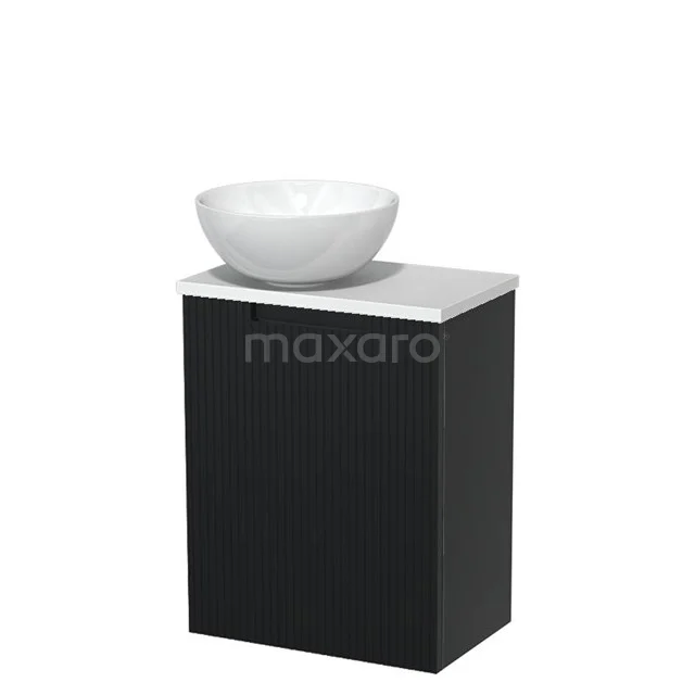 Toilet unit with countertop wash basin | 41 cm Matte black Line front Gloss white Ceramic basin High-gloss white worktop TMK10-15315