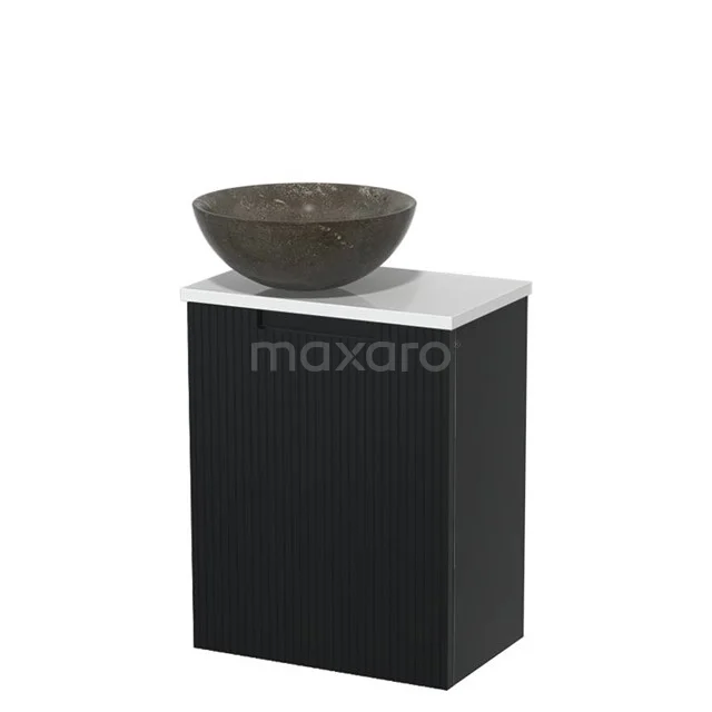 Toilet unit with countertop wash basin | 41 cm Matte black Line front Blue stone Natural stone countertop wash basin High-gloss white worktop TMK10-15316