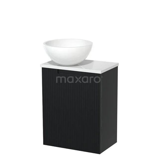 Toilet unit with countertop wash basin | 41 cm Matte black Line front Gloss white Mineral marble basin High-gloss white worktop High-gloss white TMK10-15317