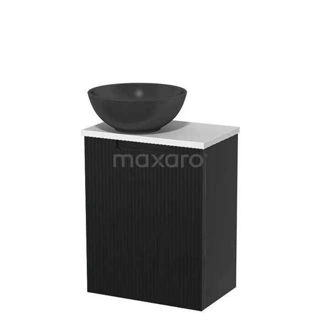 Toilet unit with countertop wash basin | 41 cm Matte black Line front Matte black Quartz wash basin High-gloss white worktop TMK10-15319