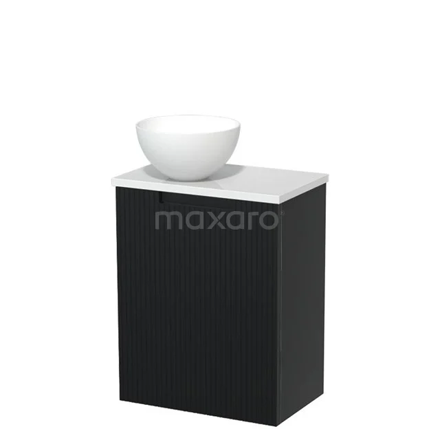 Toilet unit with countertop wash basin | 41 cm Matte black Line front Matte white Solid surface wash basin High-gloss white worktop TMK10-15321