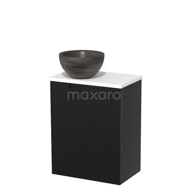 Toilet unit with countertop wash basin | 41 cm Matte black Front line Blue stone Natural stone countertop wash basin Matte white worktop TMK10-15333