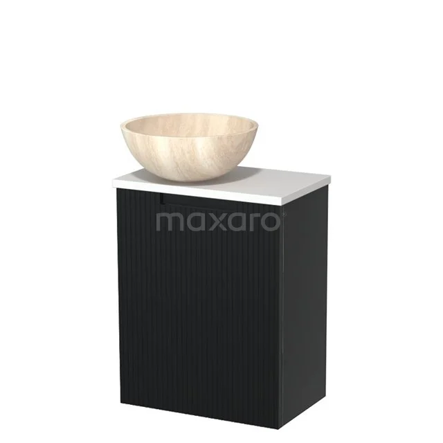 Toilet unit with countertop wash basin | 41 cm Matte black Front line Travertine Natural stone countertop wash basin Matte white worktop TMK10-15114