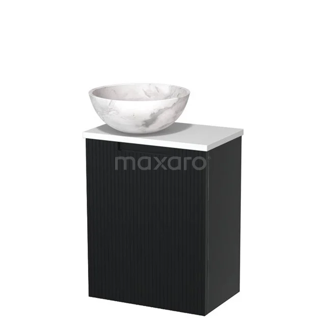 Toilet unit with countertop wash basin | 41 cm Matte black Front line White marble Natural stone countertop wash basin Matte black worktop TMK10-15115