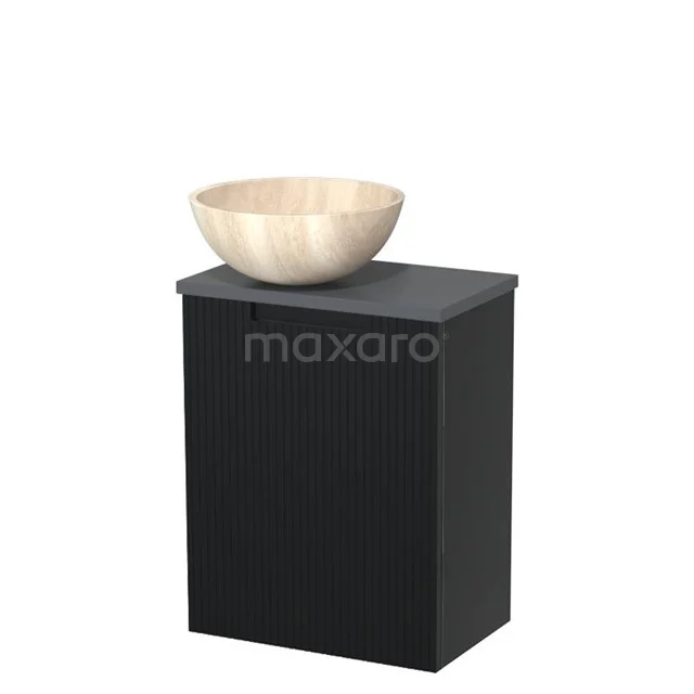 Toilet unit with countertop wash basin | 41 cm Matte black Front line Travertine Natural stone countertop wash basin Dark grey worktop TMK10-15348