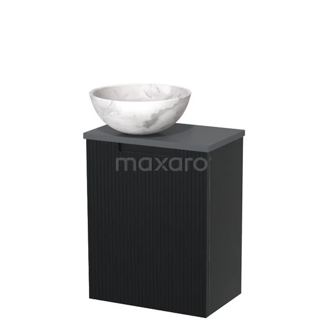 Toilet unit with countertop wash basin | 41 cm Matte black Front line White marble Natural stone countertop wash basin Dark grey worktop TMK10-15349