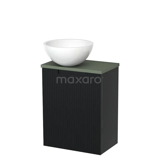 Toilet unit with wash basin | 41 cm Matte black Line front Glossy white Mineral marble countertop wash basin Sage green worktop TMK10-15148