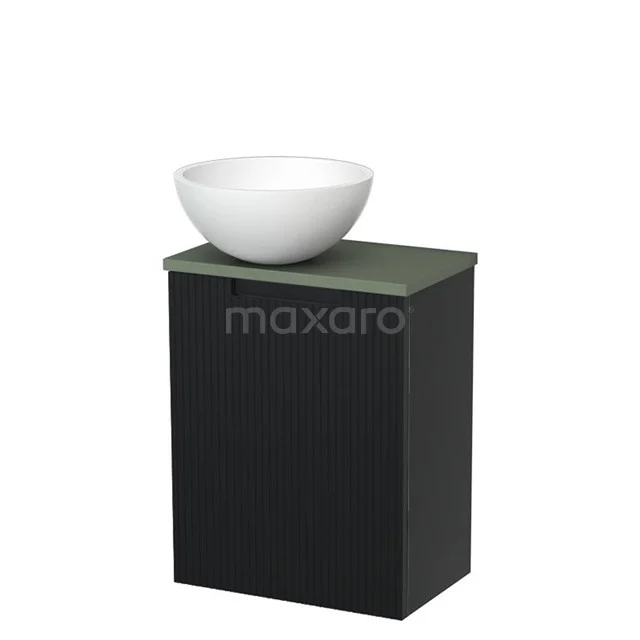 Toilet unit with countertop wash basin | 41 cm Matte black Line front Matte white Solid surface wash basin Sage green worktop TMK10-15370
