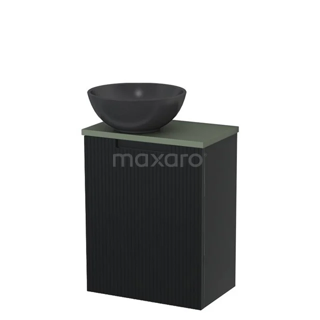 Toilet unit with countertop wash basin | 41 cm Matte black Line front Matte black Quartz countertop wash basin Sage green worktop TMK10-15150