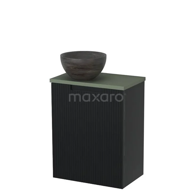 Toilet unit with countertop wash basin | 41 cm Matte black Line front Blue stone Natural stone countertop wash basin Sage green worktop TMK10-15372