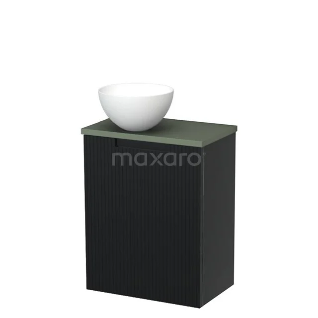 Toilet unit with countertop wash basin | 41 cm Matte black Line front Matte white Solid surface wash basin Sage green worktop TMK10-15373