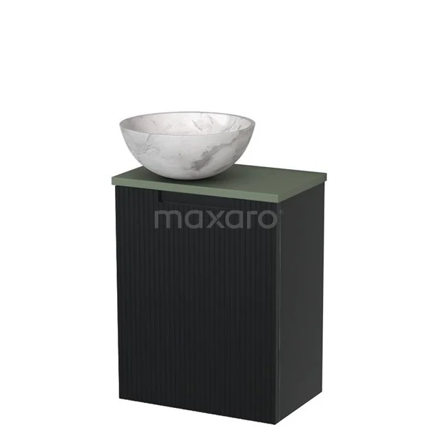 WC-Möbel mit Aufsatzwaschbecken | 41 cm Matt Schwarz Line Front Weißer Marmor Aufsatzwaschbecken aus Naturstein Salbeigrün TMK10-15154 WC-Möbel mit Aufsatzwaschbecken | 41 cm Matt Schwarz Line Front Weißer Marmor Aufsatzwaschbecken aus Naturstein Salbeigrün TMK10-15154