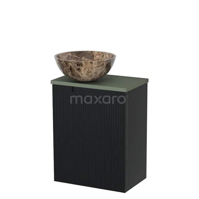 Toilet unit with countertop wash basin | 41 cm Matte black Line front Dark emperador Natural stone countertop wash basin Sage green worktop TMK10-15155