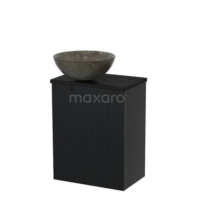 Toilet unit with countertop wash basin | 41 cm Matte black Line front Blue stone Natural stone Countertop wash basin Black oak worktop TMK10-15381