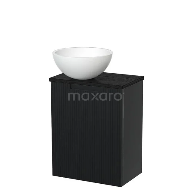 Toilet unit with countertop wash basin | 41 cm Matte black Line front Matte white Solid surface wash basin Black oak worktop TMK10-15162