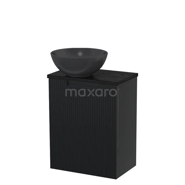 Toilet unit with countertop wash basin | 41 cm Mat black Line front Matte black Quartz countertop wash basin Black oak worktop TMK10-15163