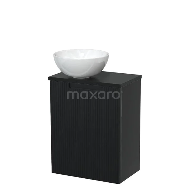 WC-Möbel mit Aufsatzwaschbecken | 41 cm Matt Schwarz Front Line Glänzend Weiß Keramik Aufsatzwaschbecken Matt Schwarz Platte TMK10-15276