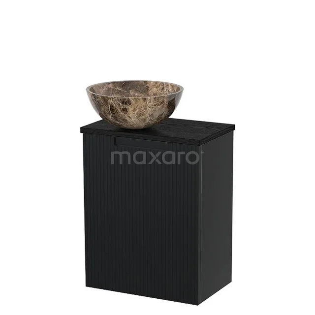 Toiletmeubel met waskom | 41 cm Mat zwart Greeploos front Dark emperador Natuursteen waskom Zwart eiken blad TMK10-15168