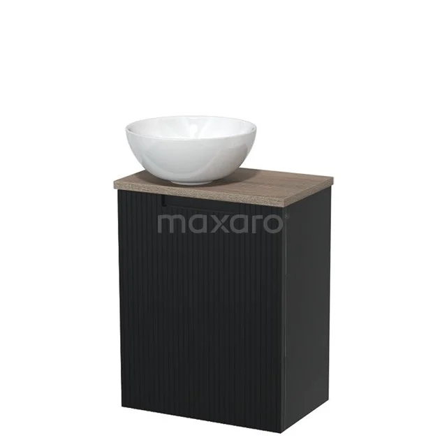 Toilet unit with countertop wash basin | 41 cm Matte black Line front Gloss white Ceramic countertop wash basin Ceramic worktop Oak top TMK10-15172