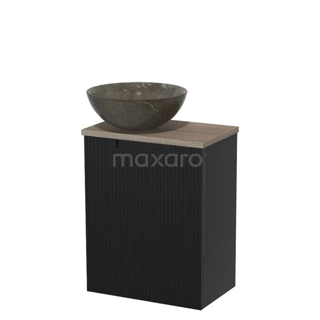 Toilet unit with countertop wash basin | 41 cm Matte black Front line Blue stone Natural stone worktop Oak worktop TMK10-15394