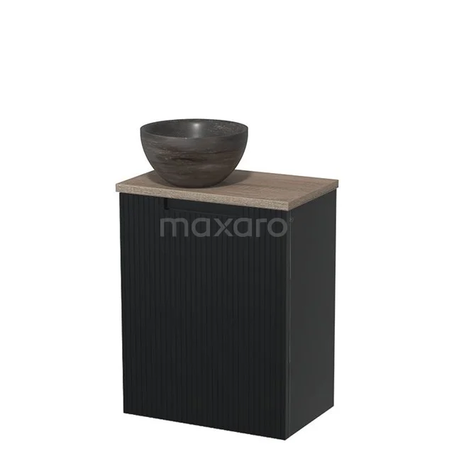 Toilet unit with countertop wash basin | 41 cm Matte black Front line Blue stone Natural stone worktop Oak worktop TMK10-15398
