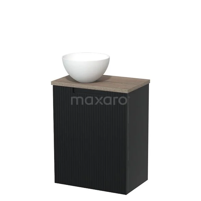 Toilet unit with countertop wash basin | 41 cm Matte black Line front Matte white Solid surface countertop wash basin Oak worktop TMK10-15399