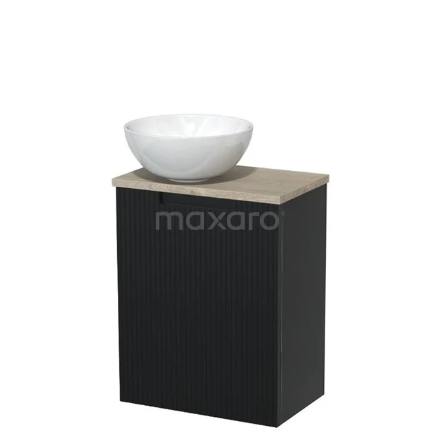 Toilet unit with countertop wash basin | 41 cm Matte black Line front Gloss white Ceramic basin Light grey oak worktop TMK10-15185