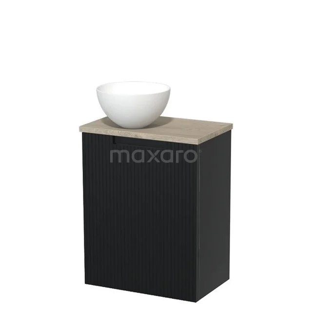 Toilet unit with countertop wash basin | 41 cm Matte black Line front Matte white Solid surface wash basin Light grey oak worktop TMK10-15412