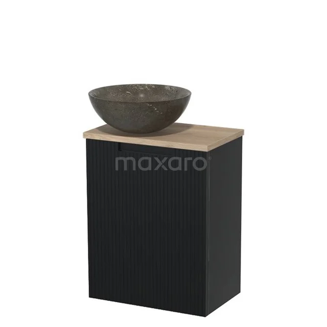 Toilet unit with countertop wash basin | 41 cm Matte black Line front Blue stone Natural stone countertop wash basin Light brown oak worktop TMK10-15420
