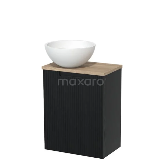 Toilet unit with countertop wash basin | 41 cm Matte black Line front Matte white Solid surface wash basin Light brown oak worktop TMK10-15422