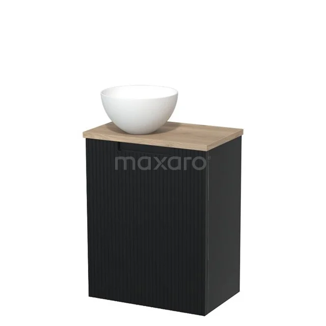 Toilet unit with countertop wash basin | 41 cm Matte black Line front Matte white Solid surface wash basin Light brown oak worktop TMK10-15425