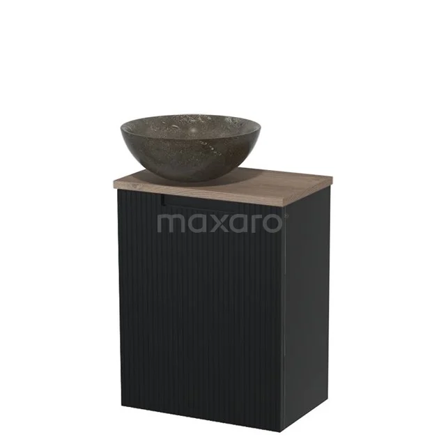 Toilet unit with countertop wash basin | 41 cm Matte black Front line Blue stone Natural stone countertop wash basin Mid brown oak worktop TMK10-15433