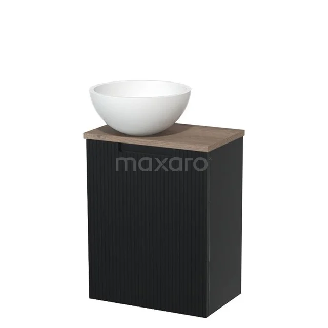 Toilet unit with countertop wash basin | 41 cm Matte black Line front Matte white Solid surface wash basin Mid brown oak worktop TMK10-15214
