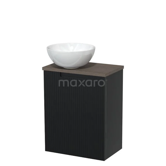Toilet unit with countertop wash basin | 41 cm Matte black Line front Gloss white Ceramic basin Dark brown oak worktop TMK10-15224