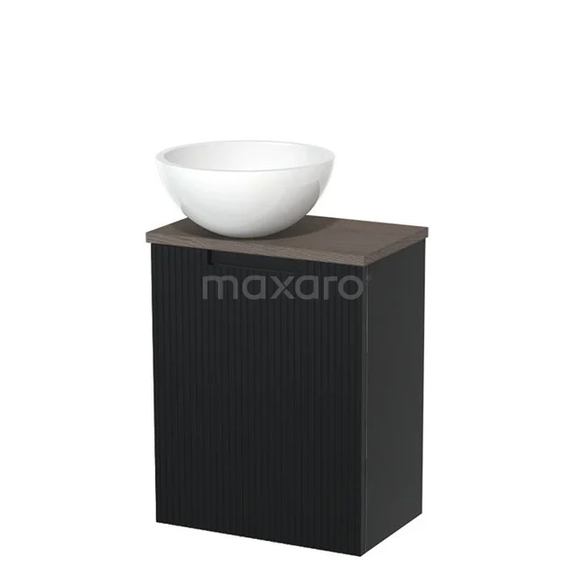 Toilet unit with countertop wash basin | 41 cm Matte black Line front Gloss white Mineral marble basin Dark brown oak worktop TMK10-15226