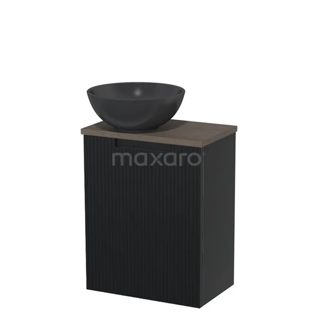 Toilet unit with countertop wash basin | 41 cm Matte black Line front Matte black Quartz countertop wash basin Dark brown oak worktop TMK10-15228