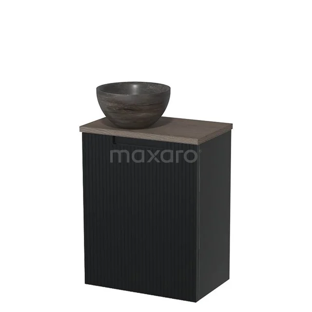 Toilet unit with countertop wash basin | 41 cm Matte black Line front Blue stone Natural stone countertop wash basin Dark brown oak worktop TMK10-15450