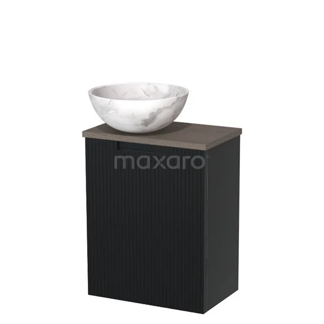 Toilet unit with countertop wash basin | 41 cm Matte black Line front White marble Natural stone worktop Dark brown oak worktop TMK10-15232