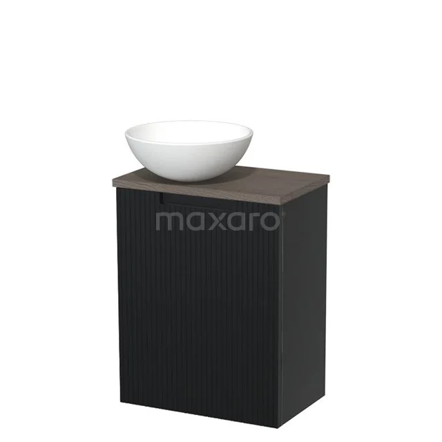 Toilet unit with countertop wash basin | 41 cm Matte black Line front Matte white Ceramic basin Dark brown oak worktop TMK10-15234