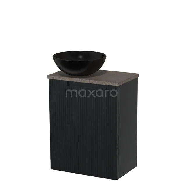 Toilet unit with countertop wash basin | 41 cm Matte black Line front Matte black Ceramic countertop wash basin Dark brown oak worktop TMK10-15457
