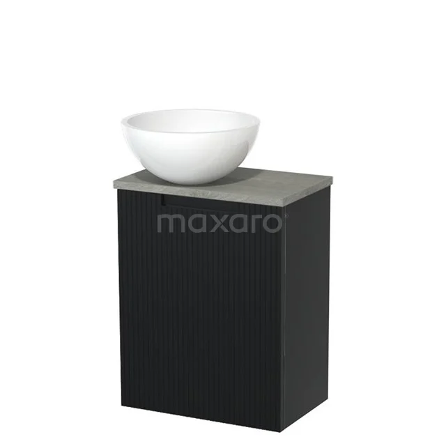Toilet unit with countertop wash basin | 41 cm Matte black Line front Glossy white Mineral marble basin Grey oak worktop TMK10-15239