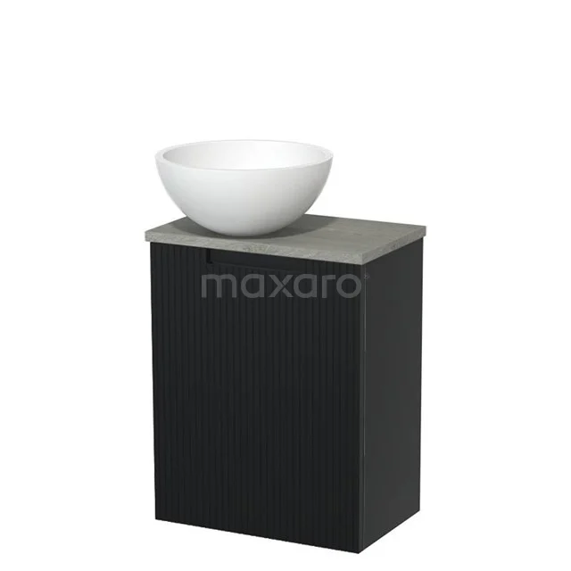 Toilet unit with countertop wash basin | 41 cm Matte black Line front Matte white Solid surface wash basin Grey oak worktop TMK10-15461