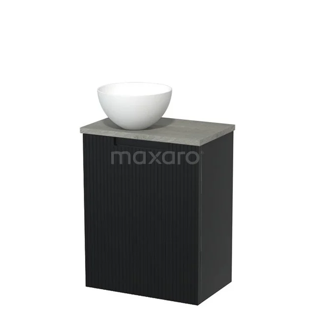 Toilet unit with countertop wash basin | 41 cm Matte black Line front Matte white Solid surface wash basin Grey oak worktop TMK10-15243